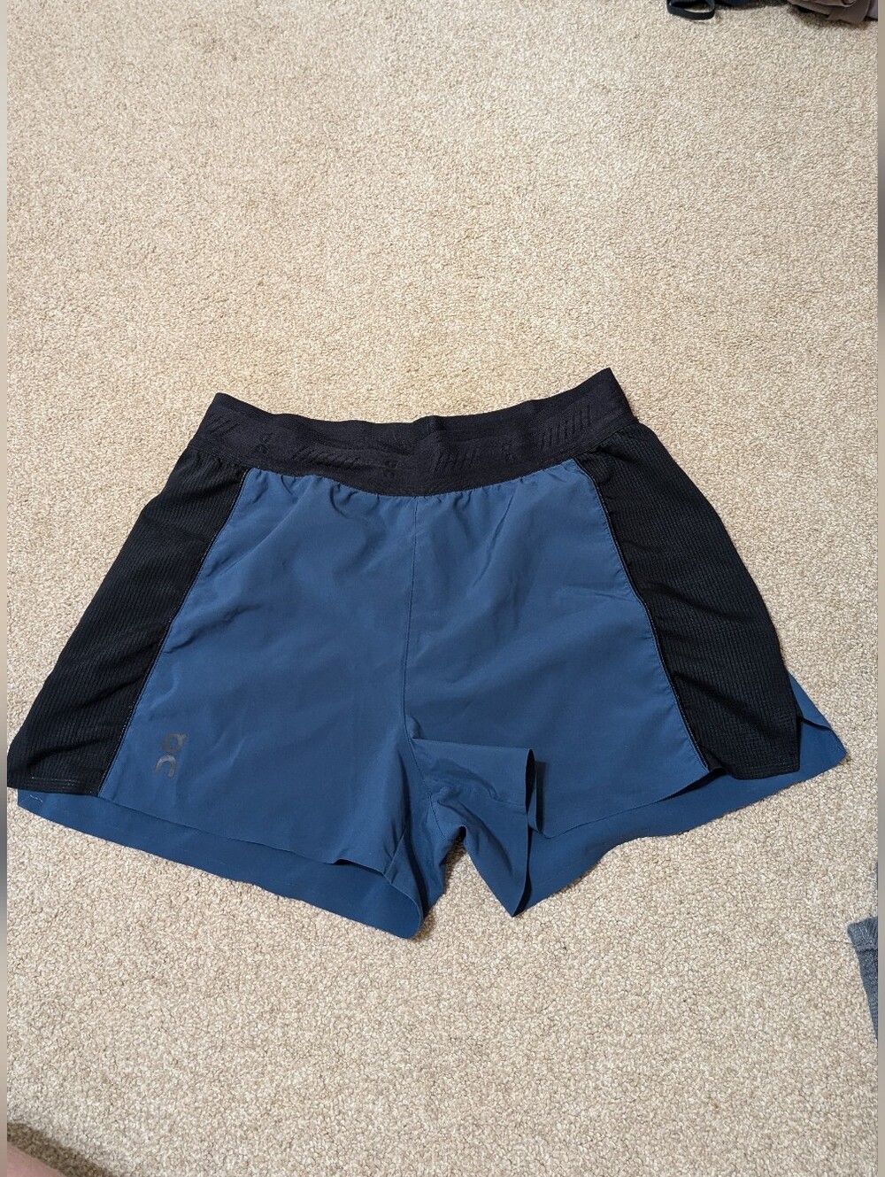 On Running Navy Blue Women's Active Shorts with Black Panels
